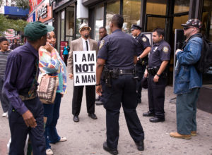 Documentation of I Am Not a Man. A performance by Dread Scott